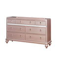 Benjara Wooden Dresser With 7 Drawers And Mirror Panel Inserts, Rose Gold