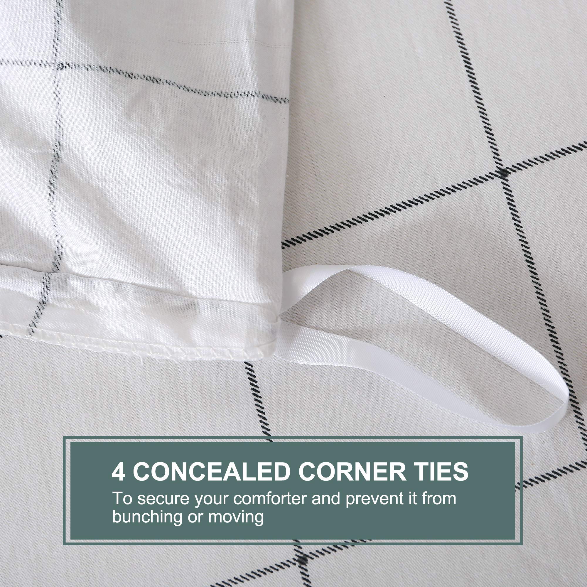 Jellymoni 100% Natural Cotton 3Pcs Plaid Duvet Cover Sets,White With Black Grid Geometric Pattern Printed Comforter Cover,With Z