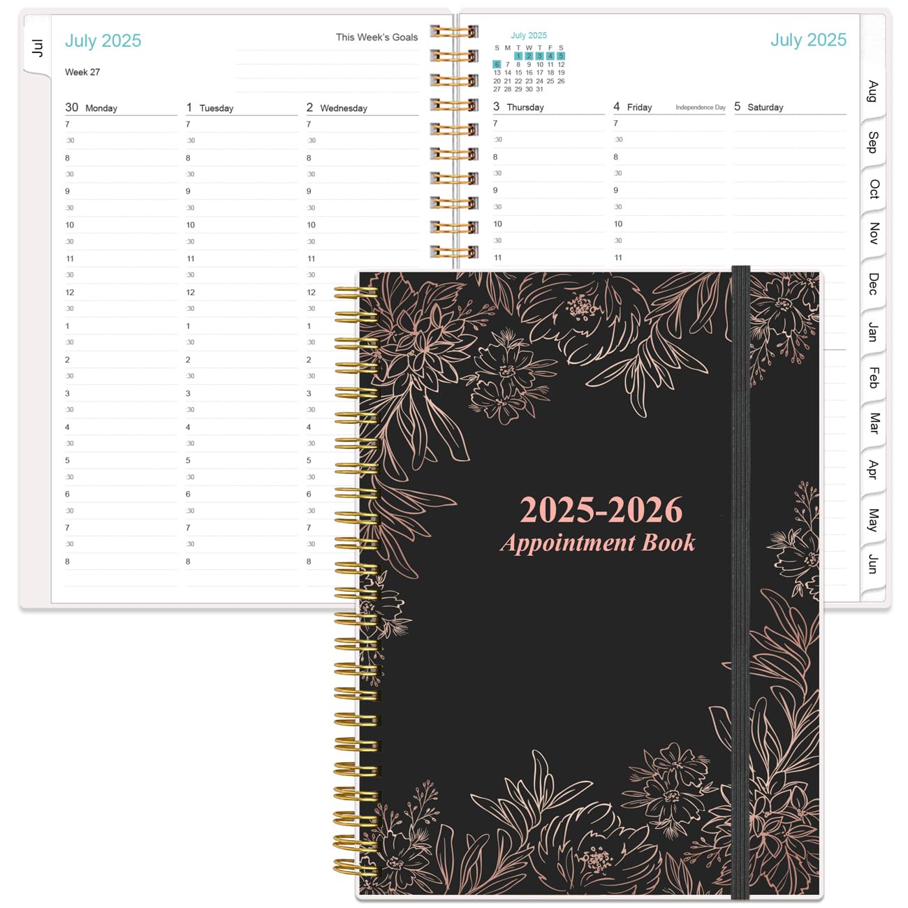 2025-2026 Appointment Book - 2025-2026 Daily Hourly Planner From July 2025 - June 2026,12 Monthly Tabs, Inner Pocket, 6.4' X 8.