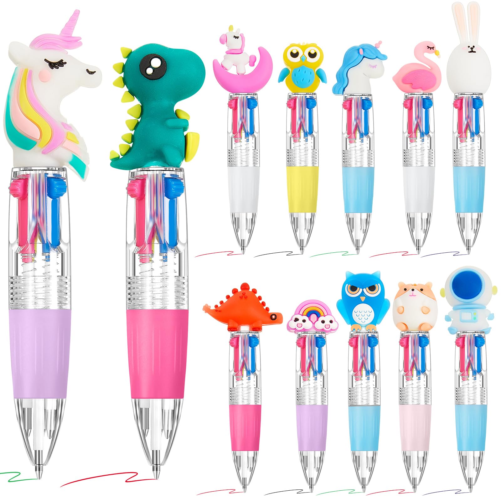 Humyoun 12 Pcs Multicolor Pen In One 4 In 1 12 Styles Multicolor Fun Ballpoint Pen Colored Pens For Kids Mini Pens For Office Ba