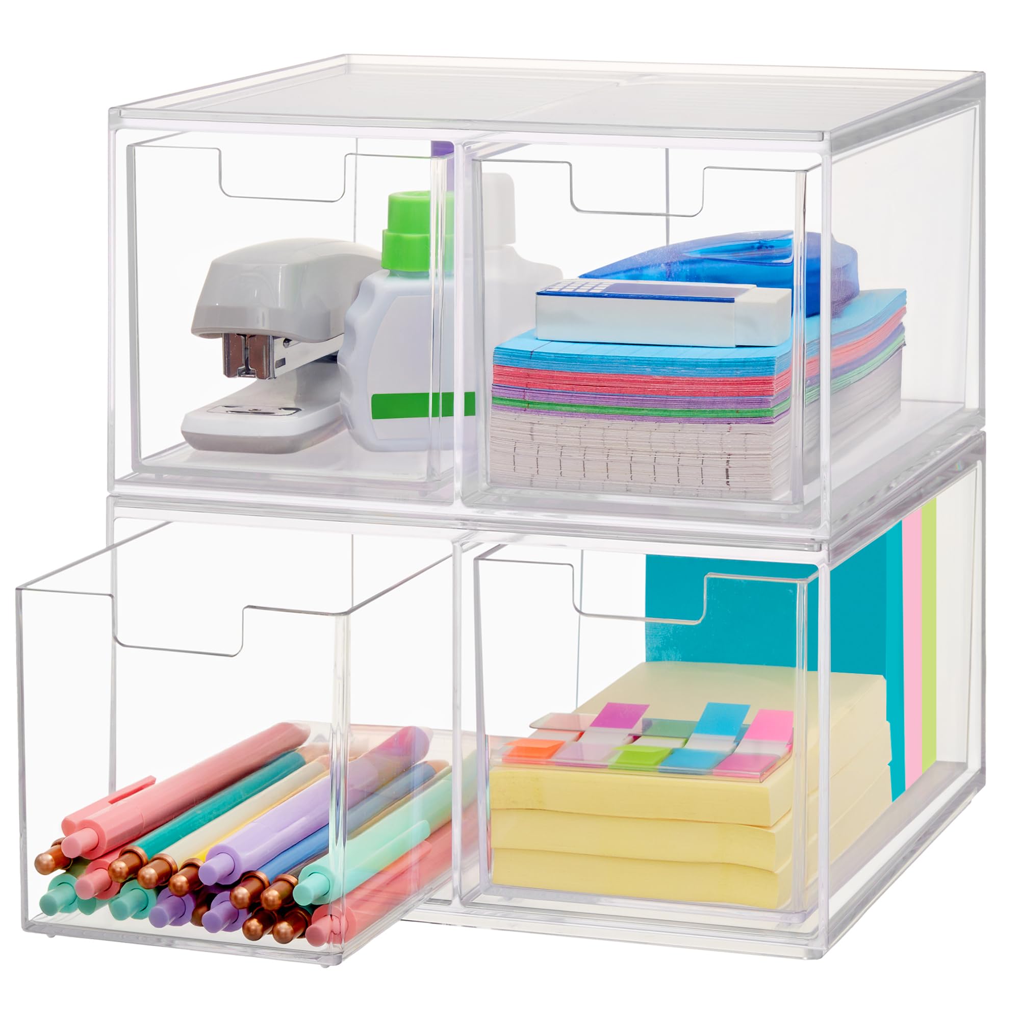 Stori Chloe Space-Saving Clear Drawer Organizer (4 Tall Drawers) Sort Office, Kitchen, Beauty Supplies, Makeup, Pens, Jewelry, S