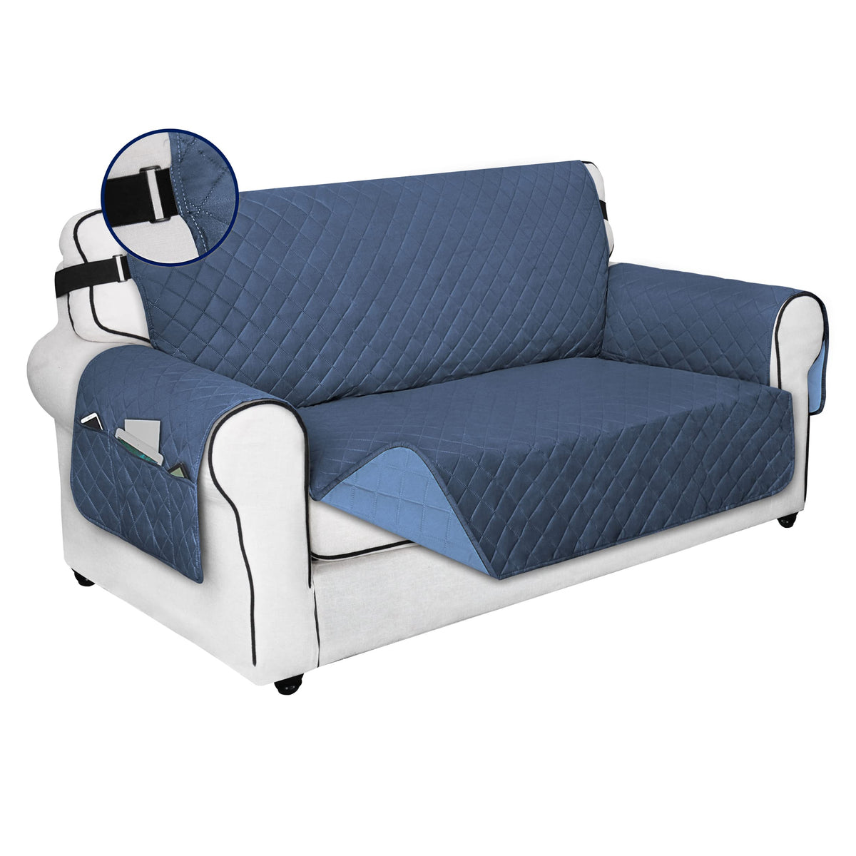Purefit Reversible Sofa Cover Water Resistant Loveseat Couch Cover, Machine Washable Furniture Cover With Non-Slip Foam And Adju