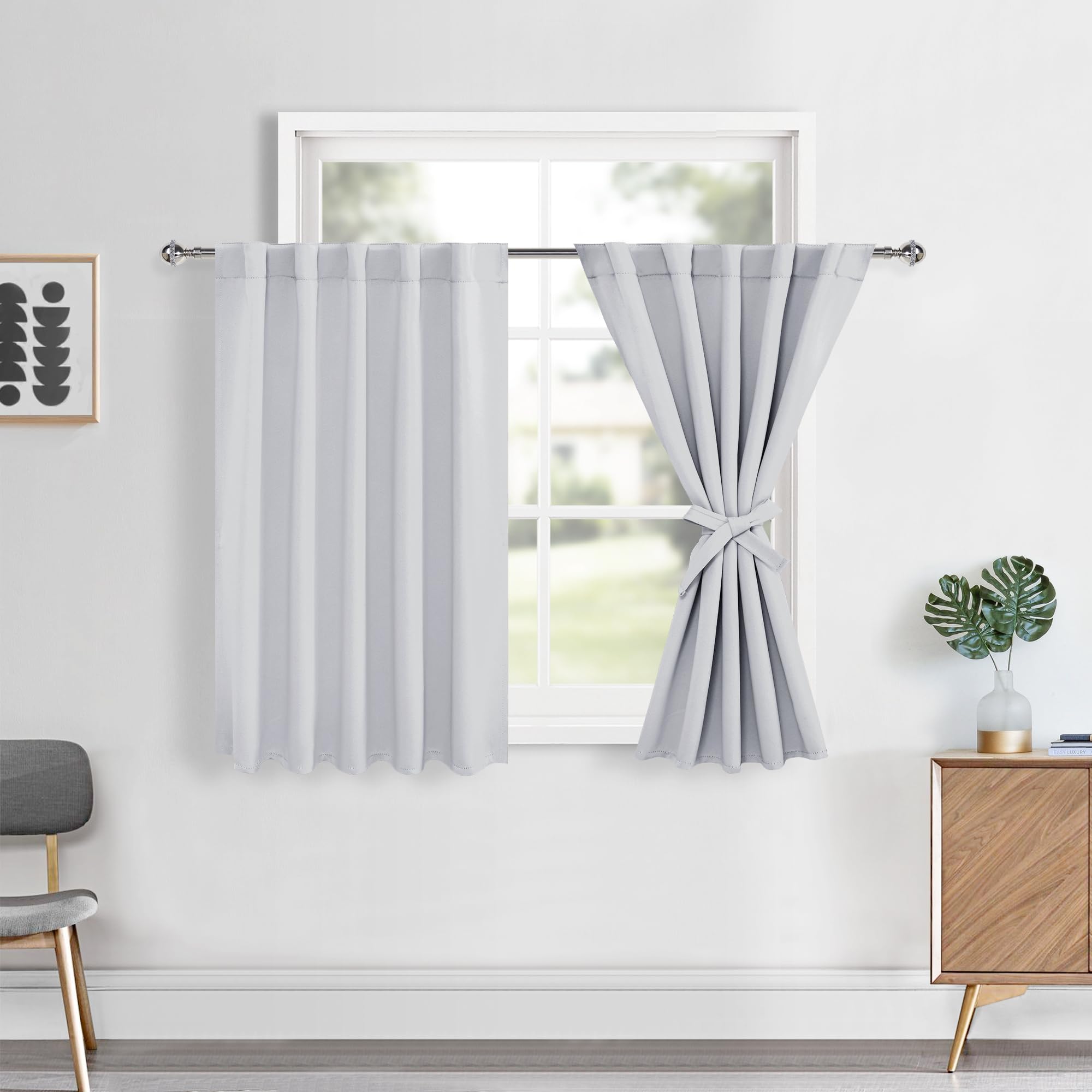 Hiasan Short Room Darkening Curtains 36 inch Long, Bathroom Small Window Curtains Rod Pocket & Back Tab Thermal Drapes Sewn with