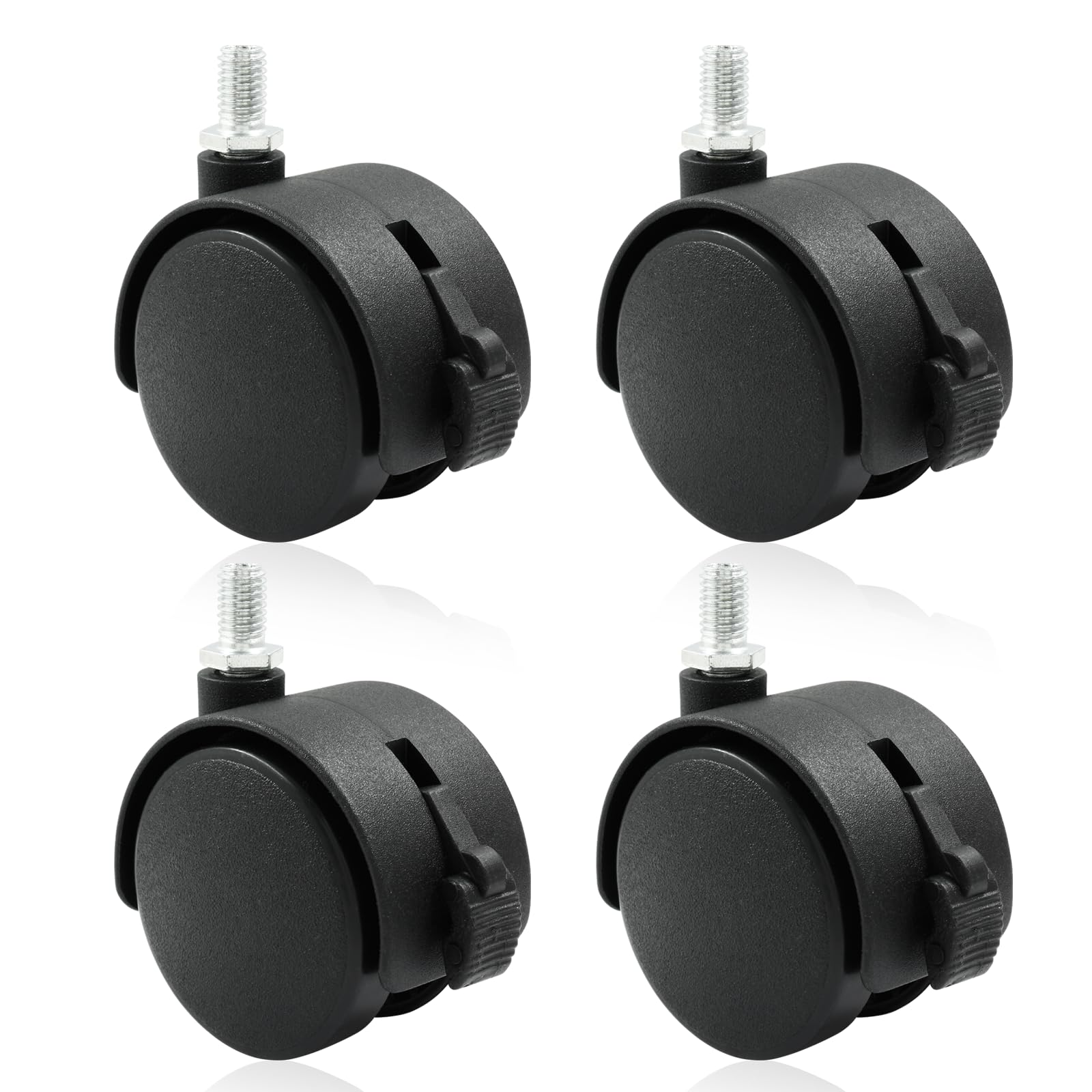 Moicstiy 4 Pack 2 Inch Caster Wheel Replacement, M8 Threaded Stem Caster Wheels With Locking Braking, Black Nylon Furniture Whee