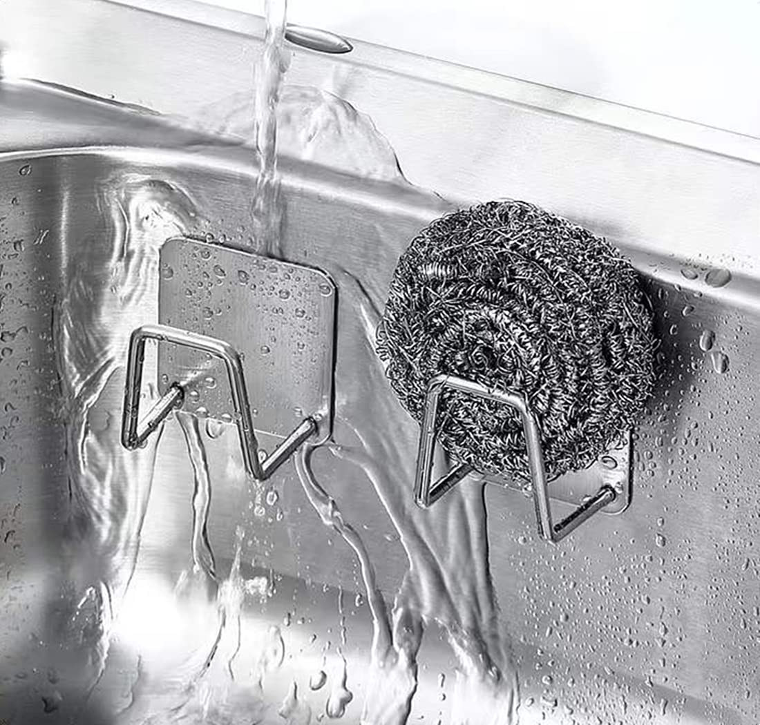 Oligitdi Sponge Holder for Kitchen Sink  Stainless Steel with Adhesive  Set of 2