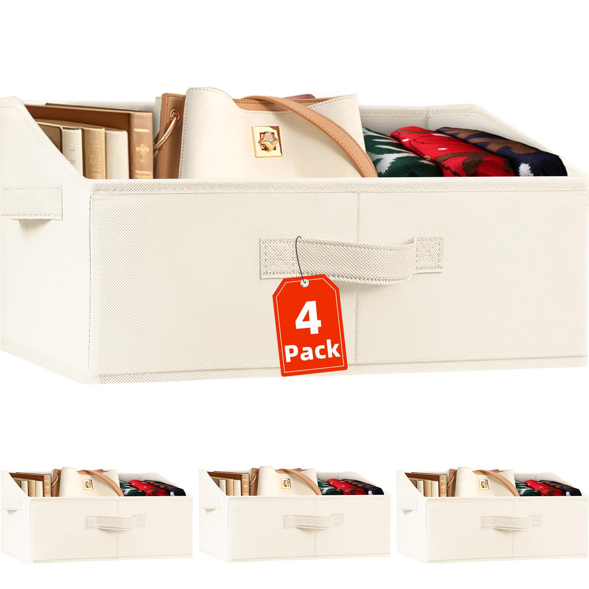 Criusia Closet Organizers Bins 4 Pack  Large Closet Shelf Organizer with Handles  Fabric Trapezoid Home Organization and Stora