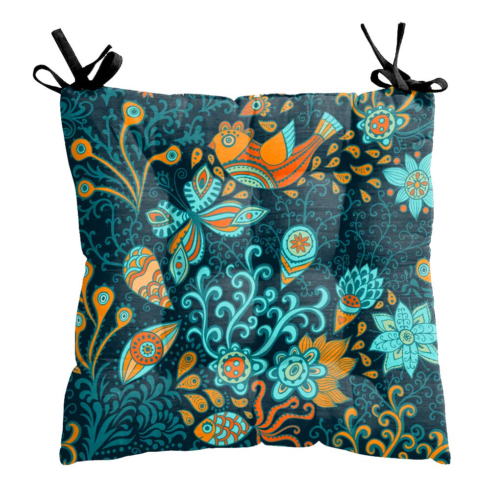 Mukesh Handicrafts Flower Printed Square Chair Pads/Seat Cushions With Ties, Large Size For Sitting,Pooja, Dining Table,Indoor &