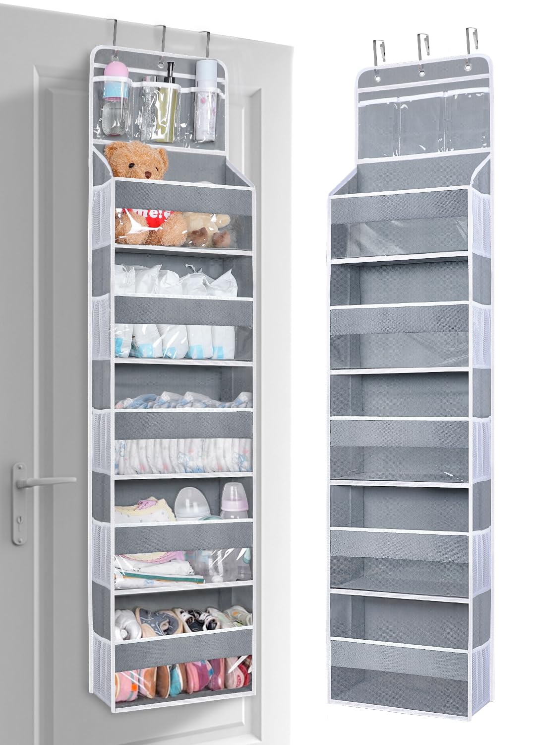 BLOROOM Over the Door Organizer Hanging Storage with 3 clear slip pockets and 5 Large Pockets 10 Side Pockets Closet Door Organi