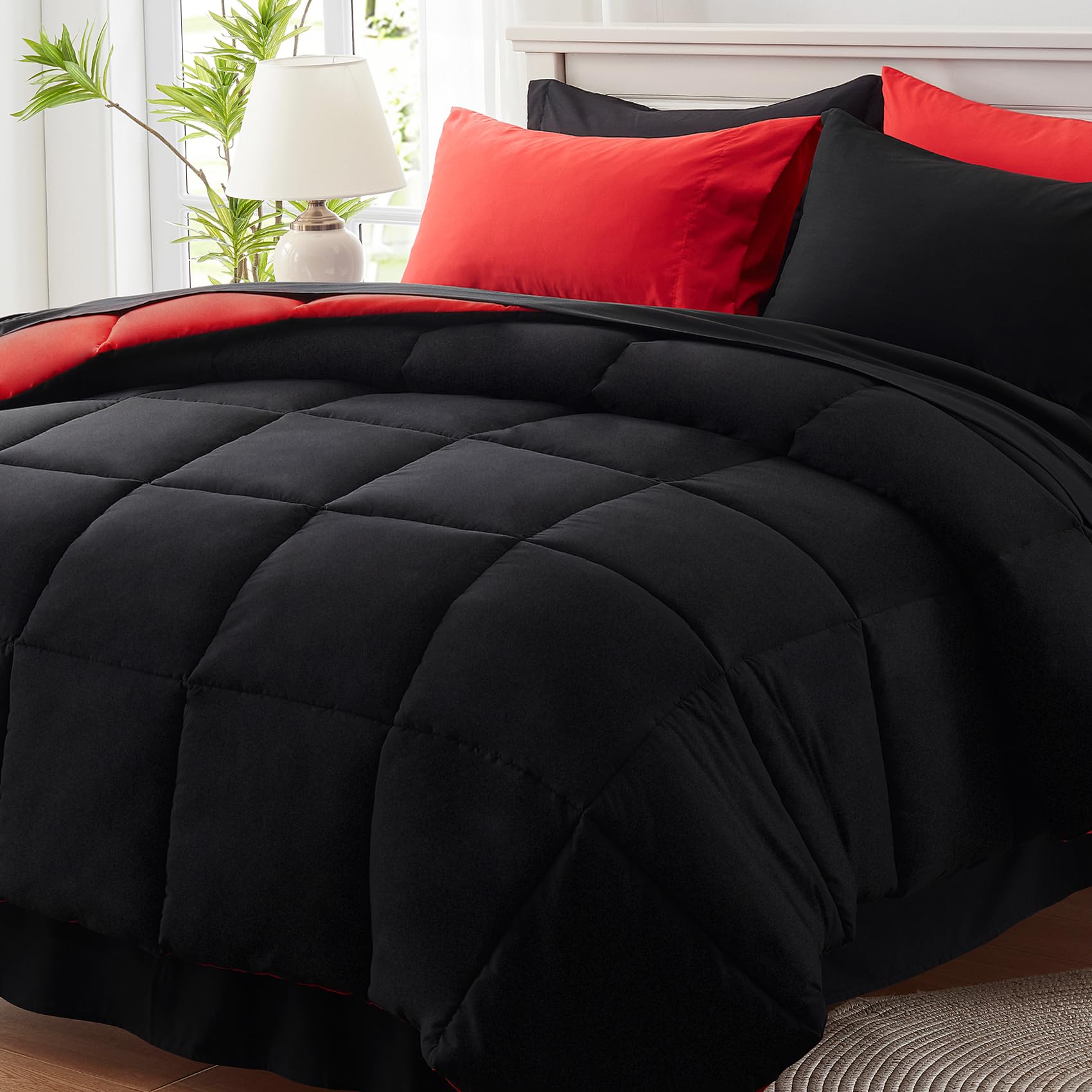 Anluoer Full Size Bed In A Bag 7 Pieces, Black Bed Comforter Set With Comforter And Sheets, All Season Bedding Sets With 1 Comfo