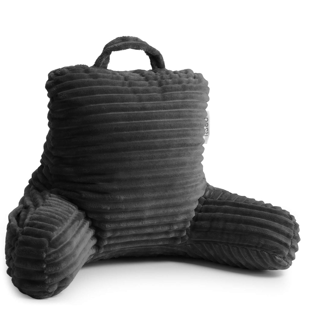 Nestl Cut Plush Striped Reading Pillow For Kids & Teens, Small Back Pillow, Back Support Pillow, Shredded Memory Foam Bed Rest Pillow With Arms, Dark Gray