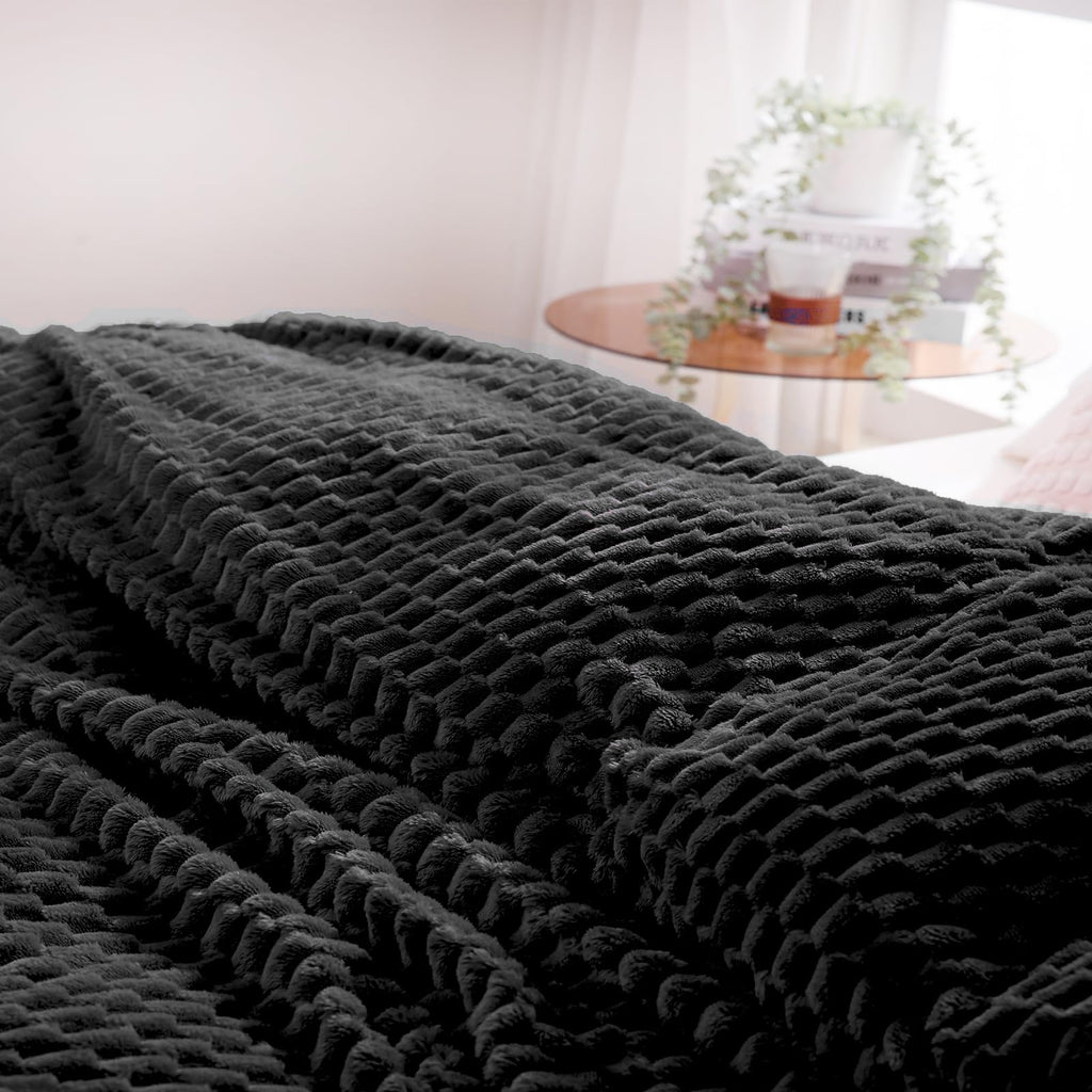 Puncuntex Black Throw Blanket 90''  90'' Inches Fuzzy 3D Jacquard Decorative Flannel Fleece Super Soft Plush Cozy Blanket For Co