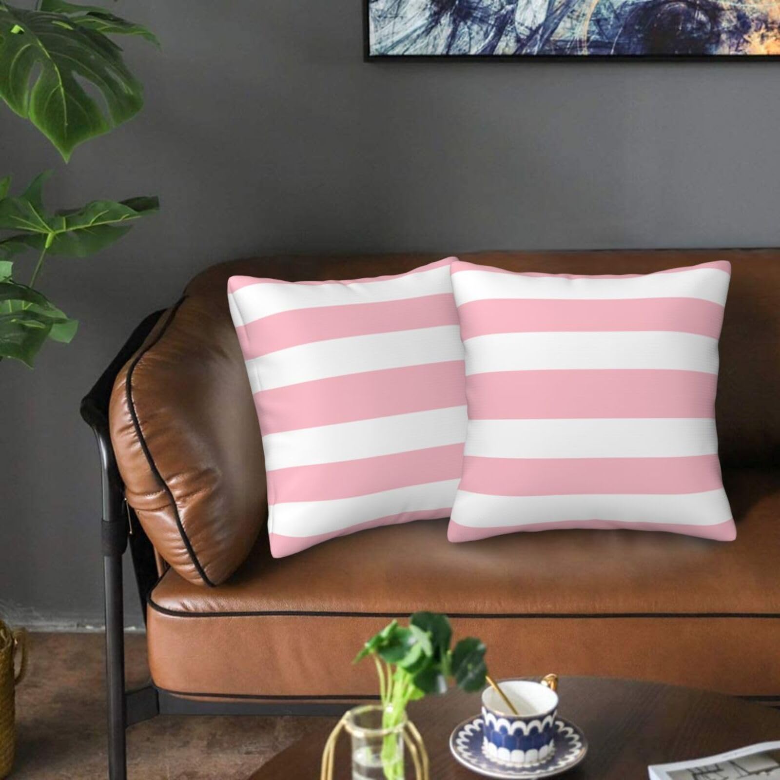 Pink And White Stripes Farmhouse Throw Pillow Covers 18X18 Inch Pillow Case Soft Cushion Pillow Covers Set Of 2 For Sofa Bedroom