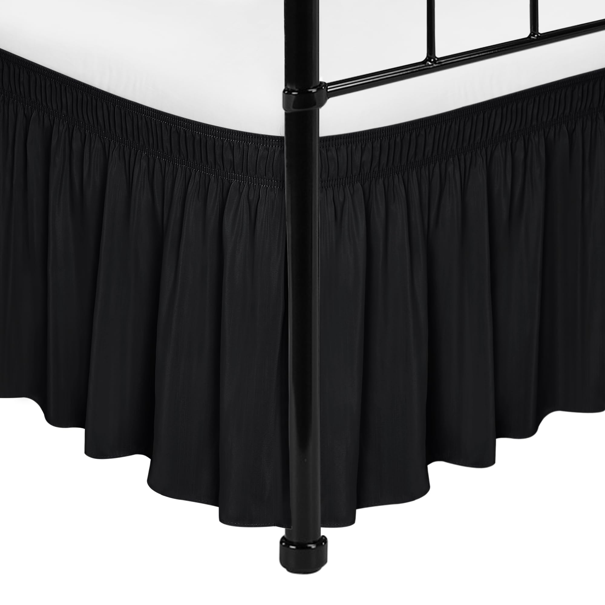 Biscaynebay Wrap Around Bed Skirts With Split Corners For Full Beds 15' Drop, Ivory Adjustable Elastic Dust Ruffles Easy Fit Wr