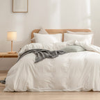Bestouch Duvet Cover Set 100% Washed Cotton Linen Feel Super Soft Comfortable Chic Lightweight 2 Pcs Home Bedding Set Solid Off