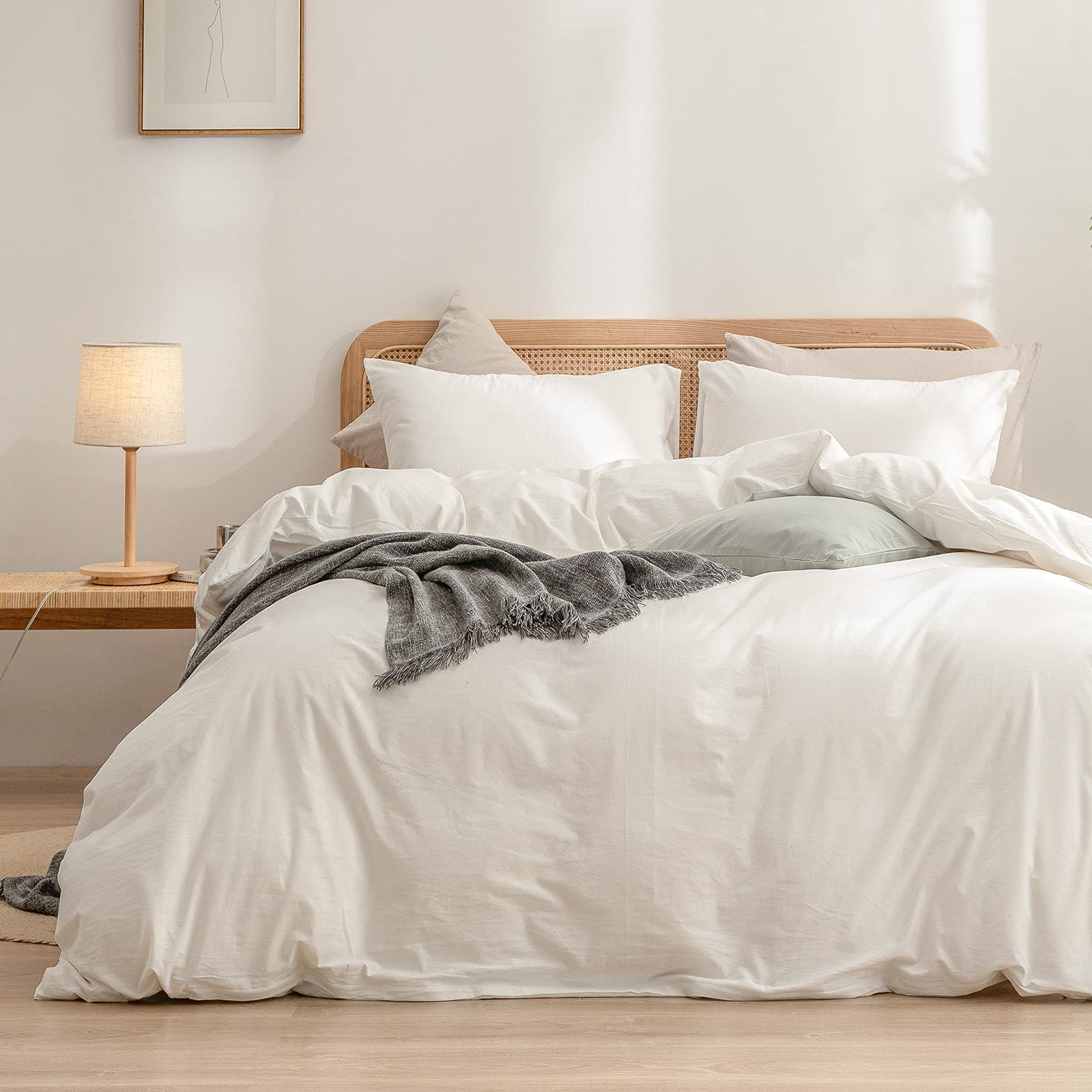 Bestouch Duvet Cover Set 100% Washed Cotton Linen Feel Super Soft Comfortable Chic Lightweight 2 Pcs Home Bedding Set Solid Off
