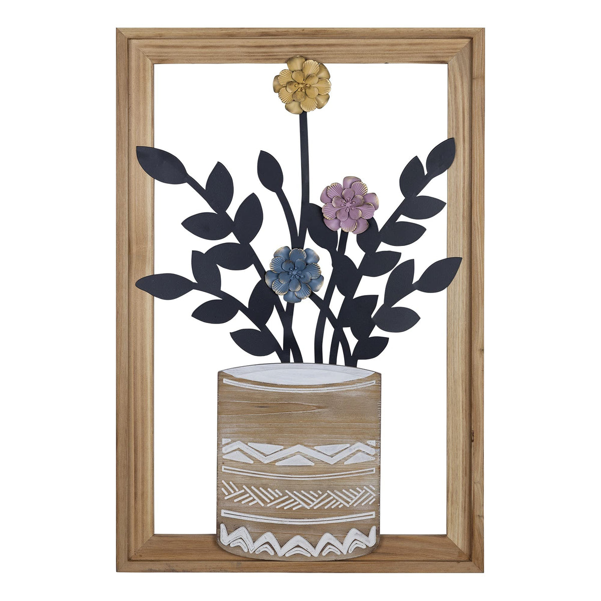 HomeRoots Multi MDF Framed Metal Flower Vase Wall Decor