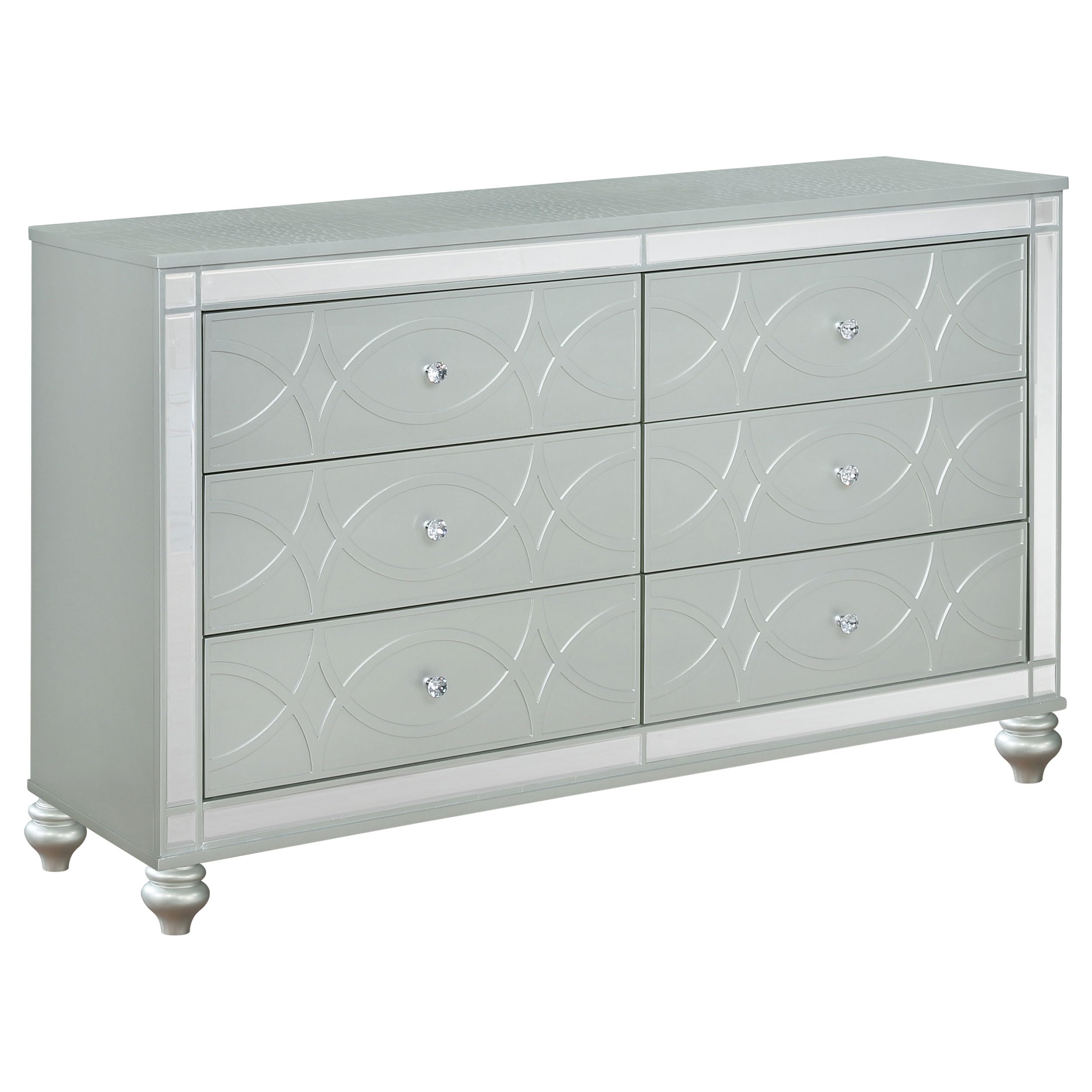 Coaster Home Furnishings Gunnison Modern Classic 62-inch 6-Drawer Bedroom Dresser Clothing Storage Cabinet Wide Chest of Drawers Organizer Unit Silver Metallic 223213