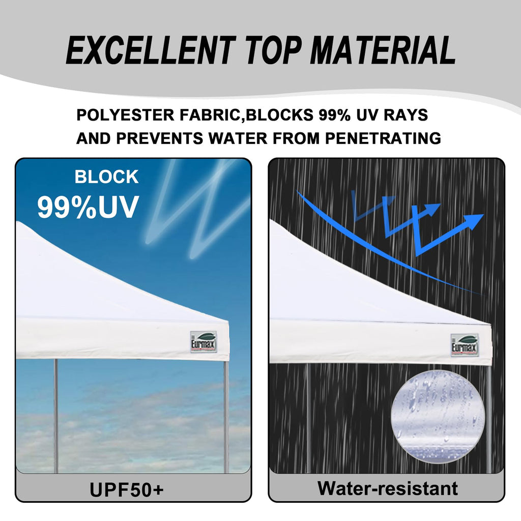 Eurmax 10x10ft Pop Up Canopy Tent Basic Alloy Steel White for Outdoor Events Commercial Instant Canopies with Roller Bag and Sand Bags