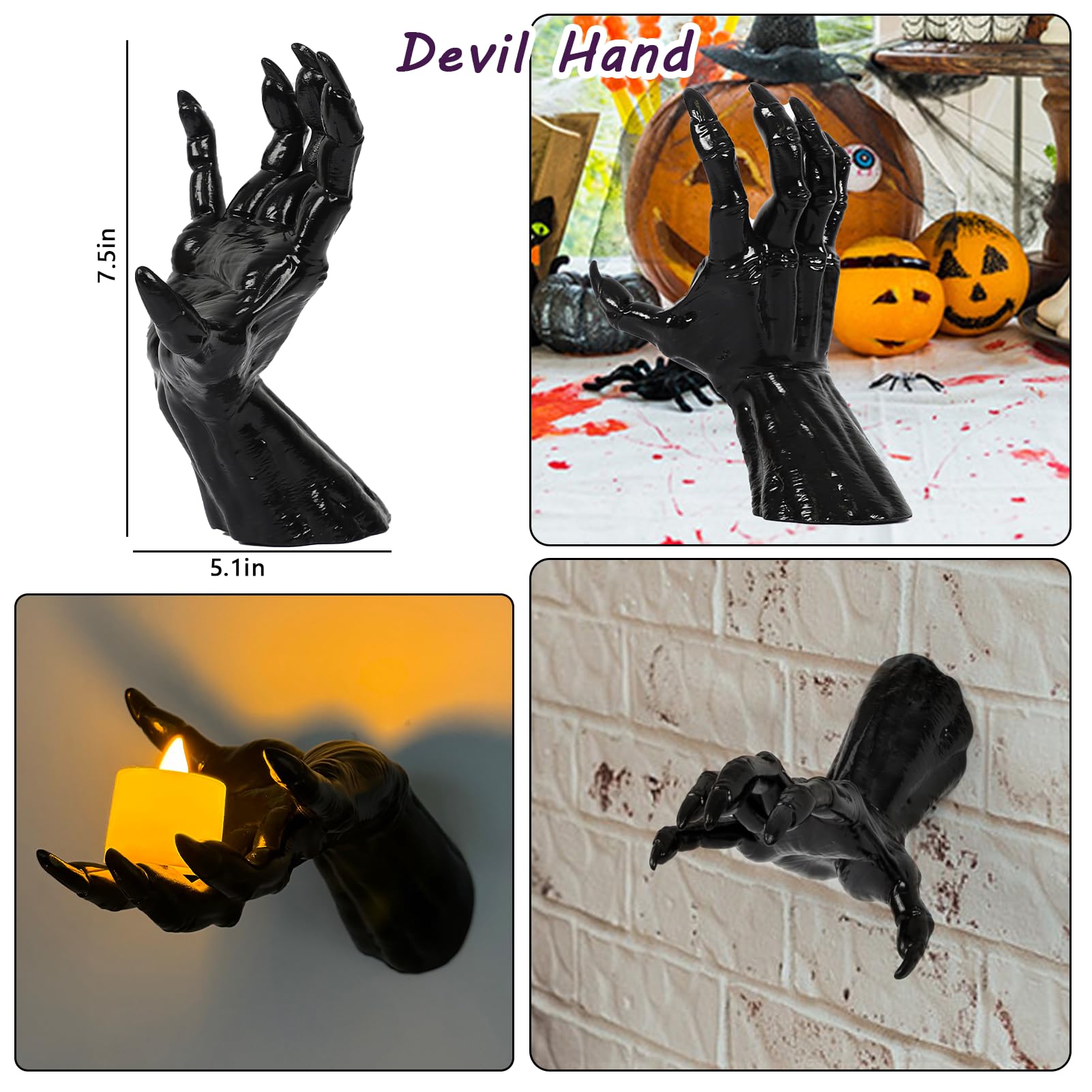 Dazonge Halloween Decorations Indoor/Outdoor, Pack Of 3 Wall Mounted Creepy Reaching Hands With Lighted Candles, Life-Sized Horr
