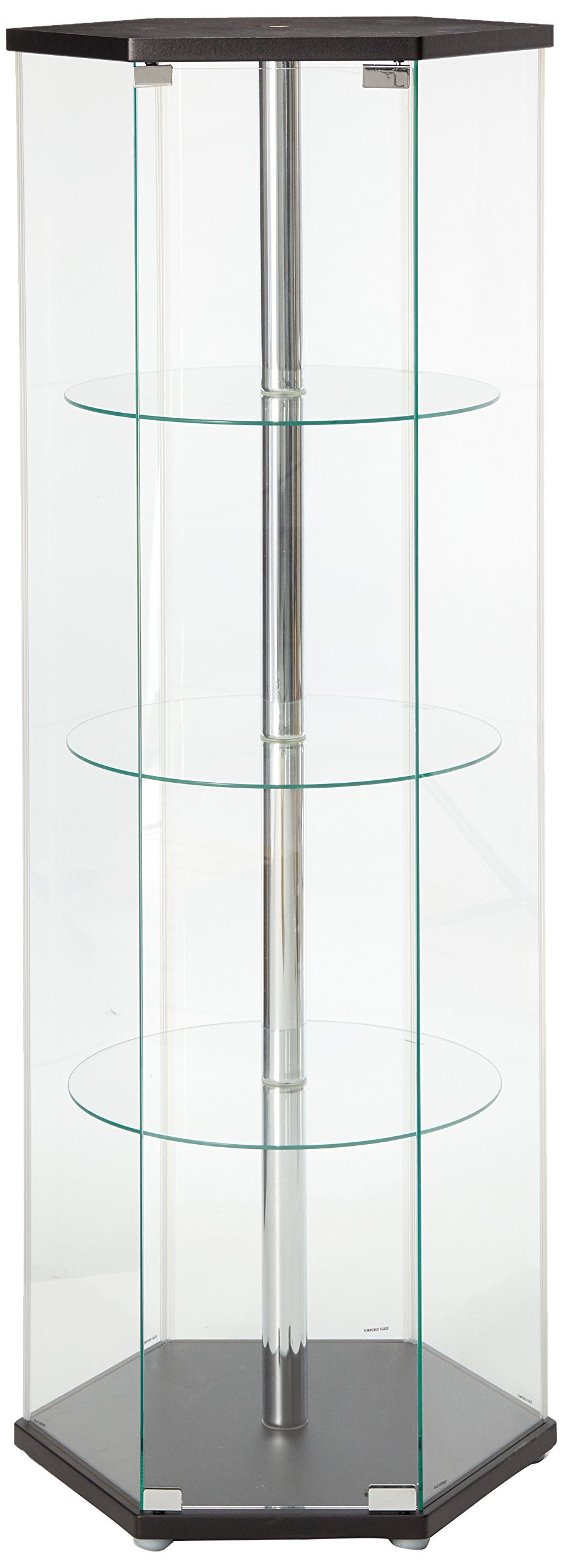 Coaster Home Furnishings Zahavah 4-Shelf Hexagonal Clear Glass Curio Display Cabinet, Modern Display Case With Tempered Glass Door And 4 Shelves, Black