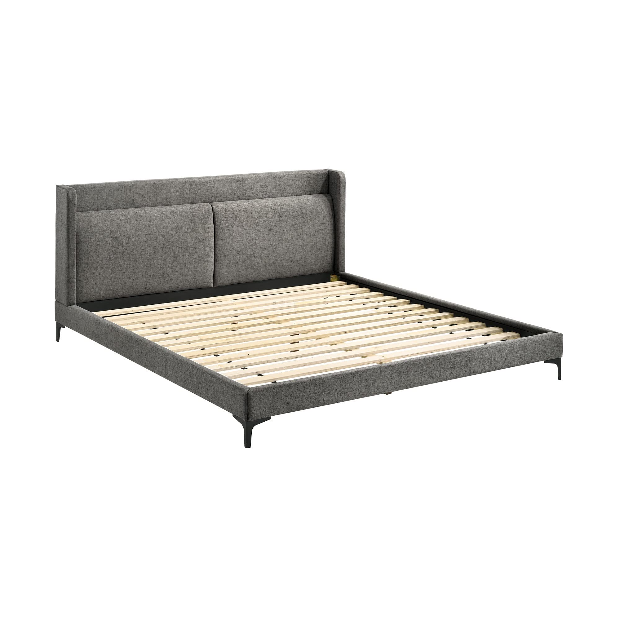 Benjara Legend Fabric Eastern King Platform Bed with Metal Legs, Gray