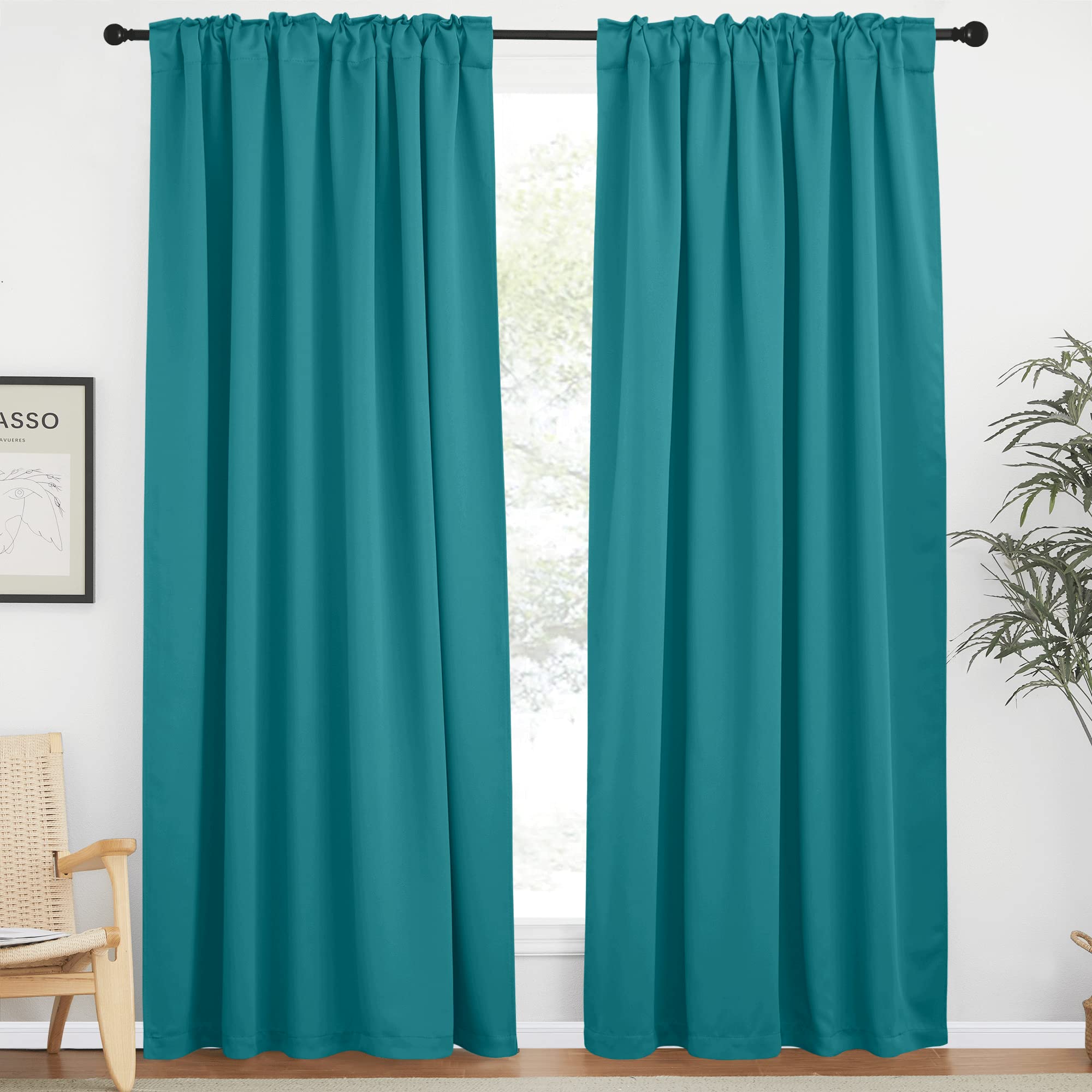 Nicetown Blackout Curtains 84 Inches Long For Living Room, Rod Pocket & Back Tab Window Curtains, Eatra Long Drape Panels For Office (Peacock Teal, 70' W X 84' L Per Panel, 2 Pcs)