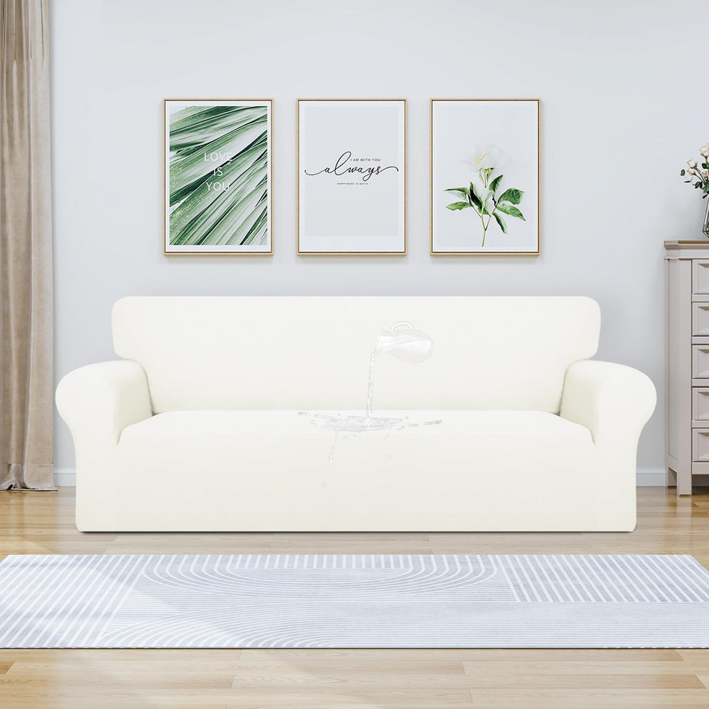 Purefit 100% Dual Waterproof Couch Cover Slipcovers For Couches And Sofas - Stretch Non Slip Fleece Sofa Covers Washable, Leakproof Furniture Protector For Kids, Pets, Dog (Sofa, Beige)