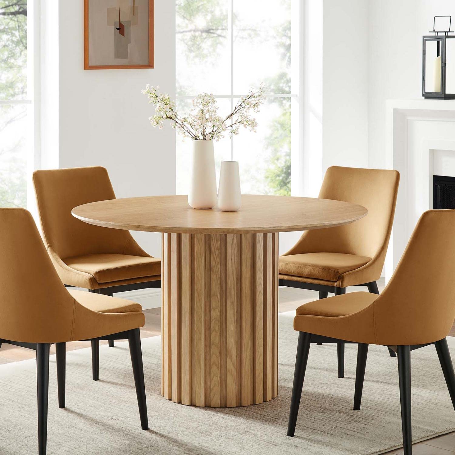 Modway Senja 47&Quot; Round Modern Style Mdf And Wood Dining Table In Oak