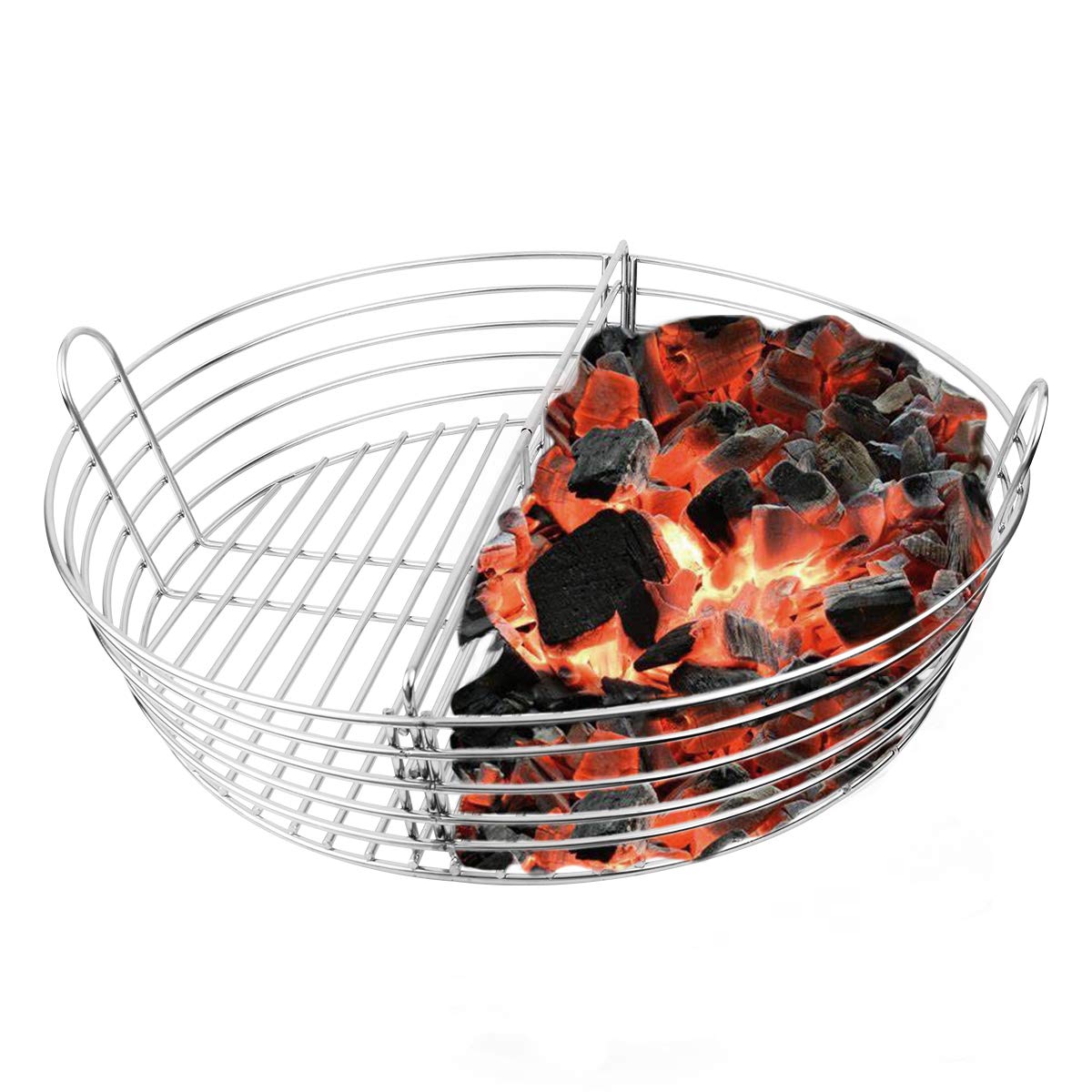 Mydracas Lump Charcoal Fire Basket With Divider Big Green Egg Accessories Ash Basket Stainless Steel Charcoal Basket For Xlarge