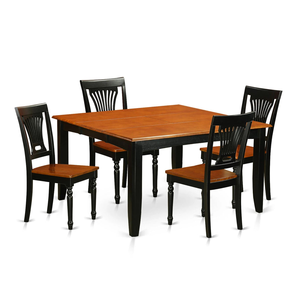 East West Furniture PFPL5-BCH-W 5 Piece Dining Set Includes a Square Dining Table with Butterfly Leaf and 4 Kitchen Chairs, 54x54 Inch, Black & Cherry