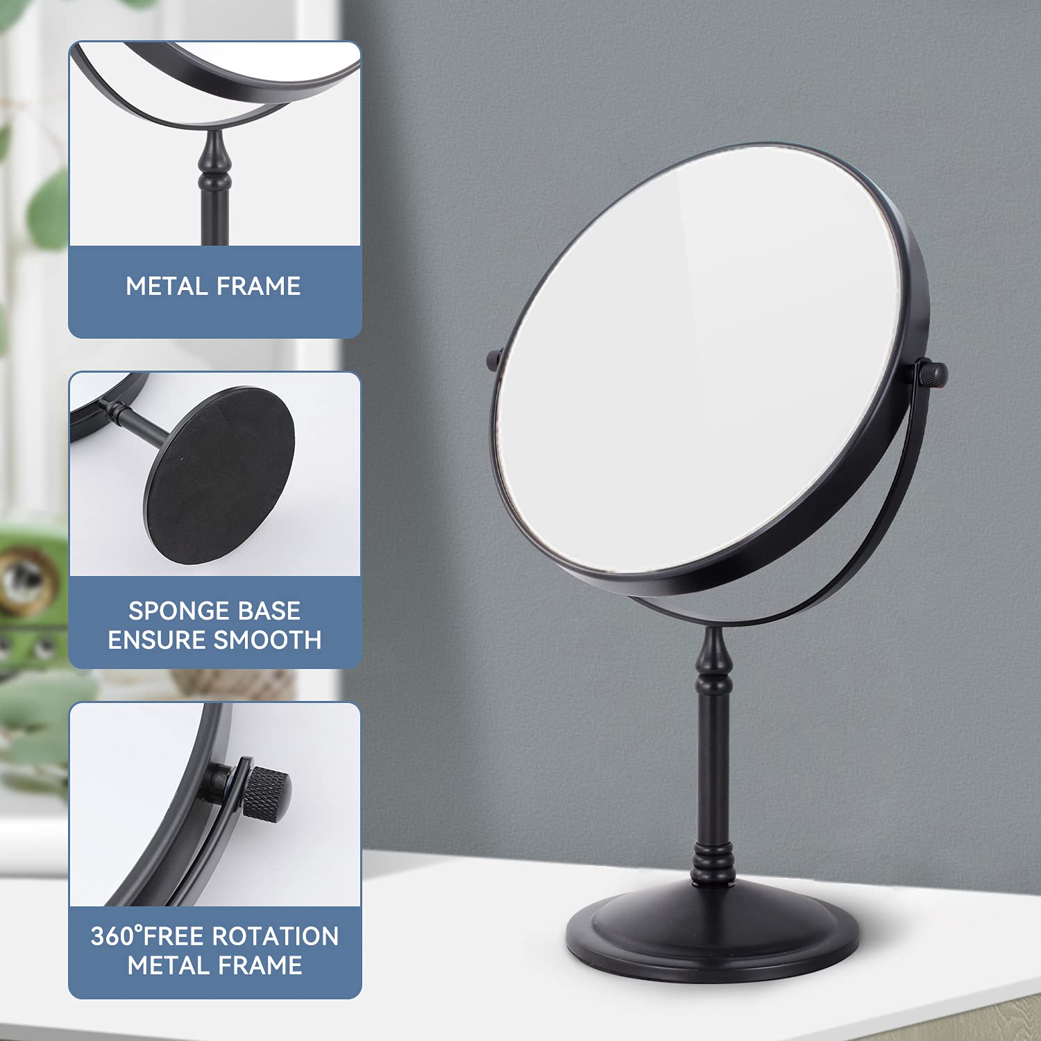 Dowry Makeup Mirror 10X Magnification Vanity Mirror Tabletop Two-Sided Swivel Matte Black