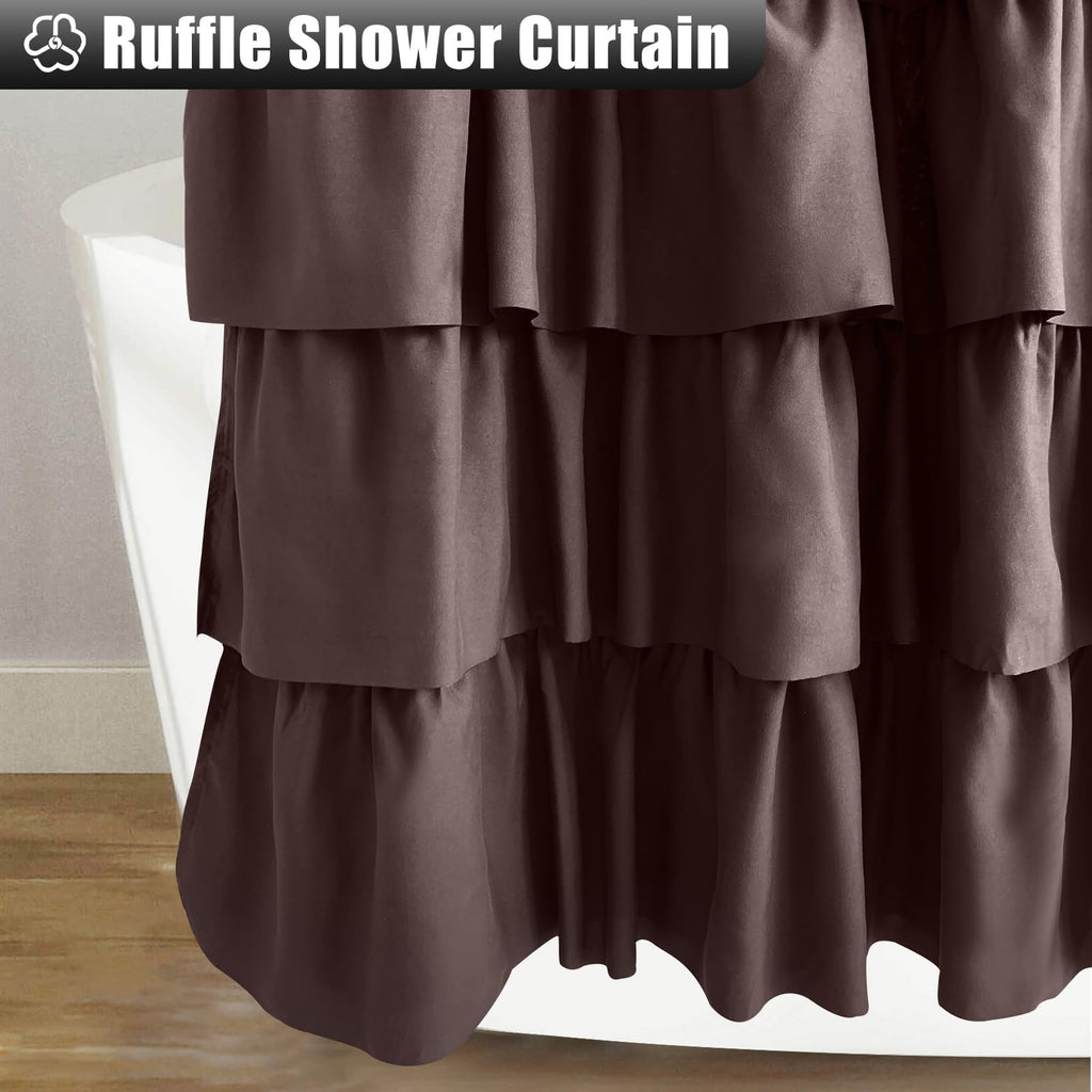 Seasonwood Brown Shower Curtains For Bathroom Dark Brown Shower Curtain Brown Ruffle Shower Curtain Button Farmhouse Style Fabri