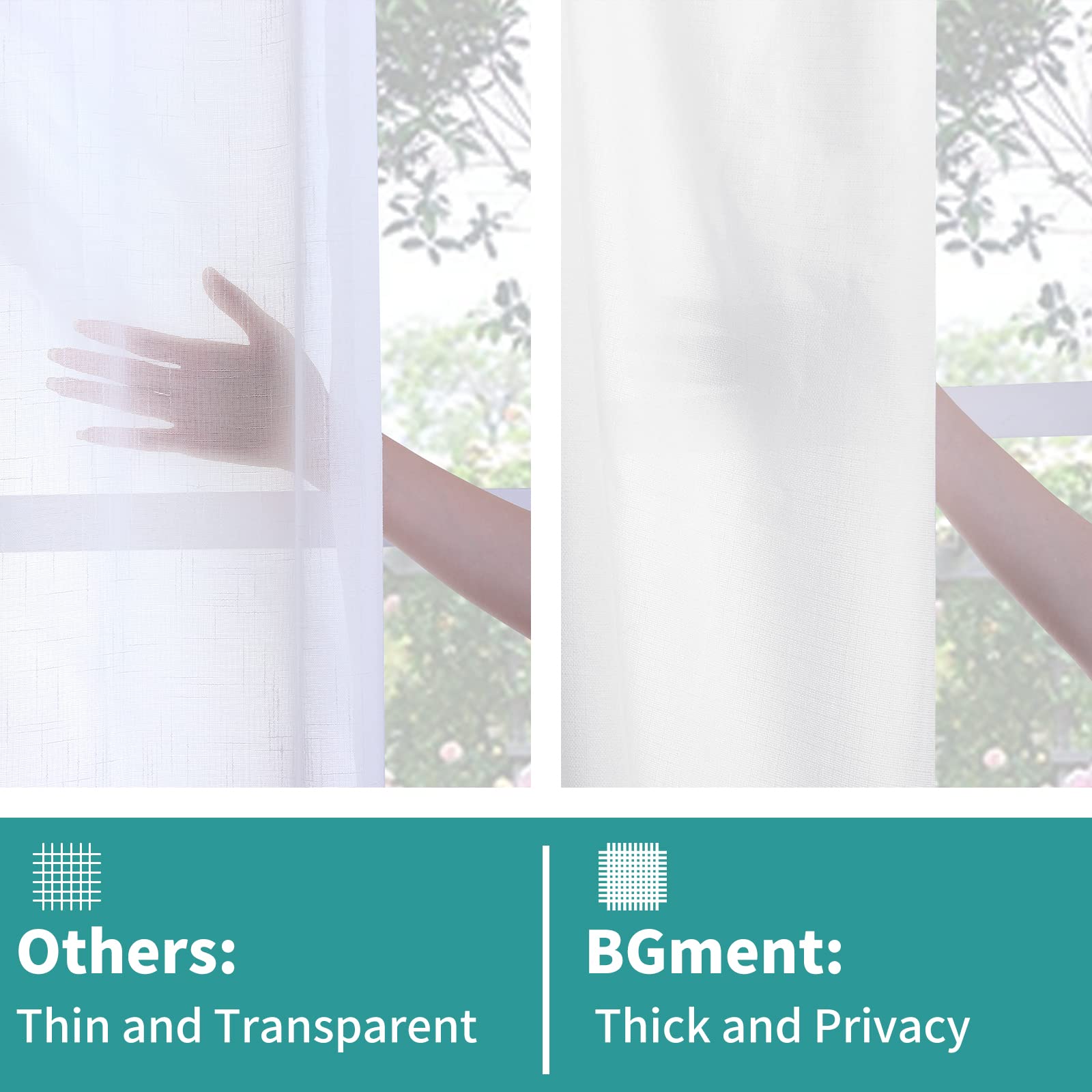 Bgment Natural Faux Linen Curtains For Bedroom, Grommet Thick Linen Semi Sheer Drapes Light Filtering Privacy Window Treatments Curtains For Living Room, Set Of 2 Panels, 52 X 84 Inch, White