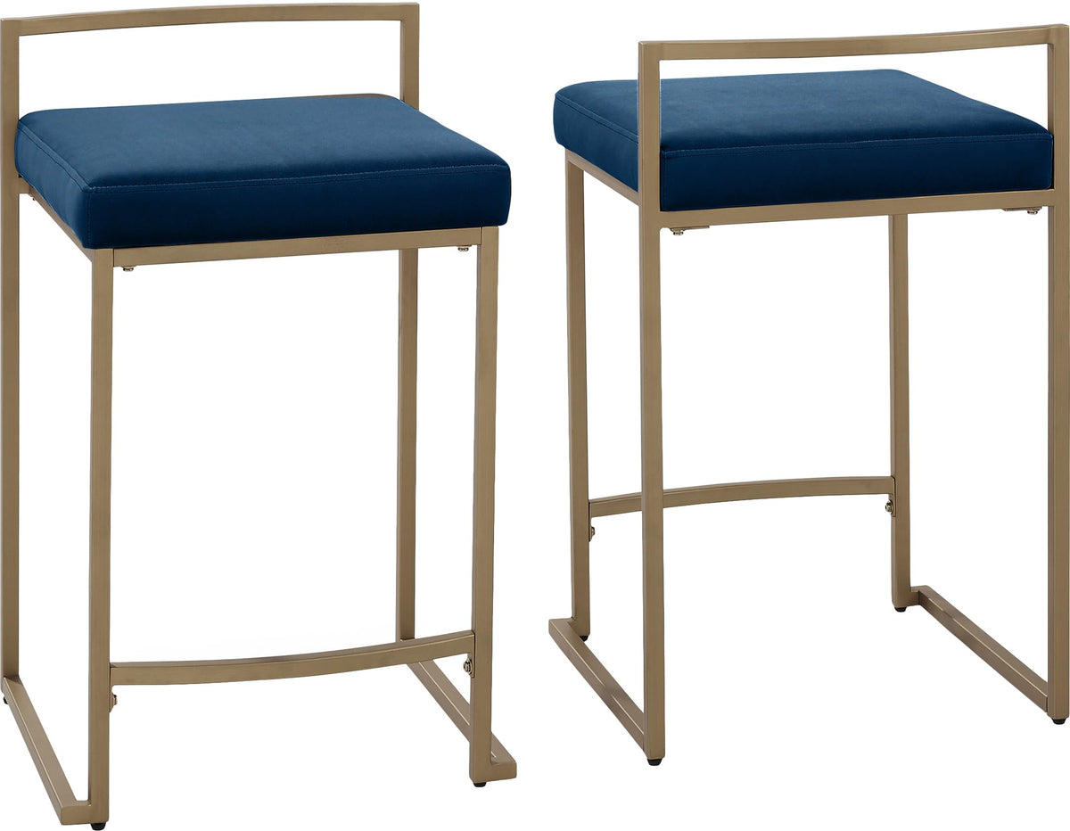 Crosley Furniture Harlowe Upholstered Seat Counter Height Bar Stools Set of 2, Kitchen and Dining, Navy/Gold