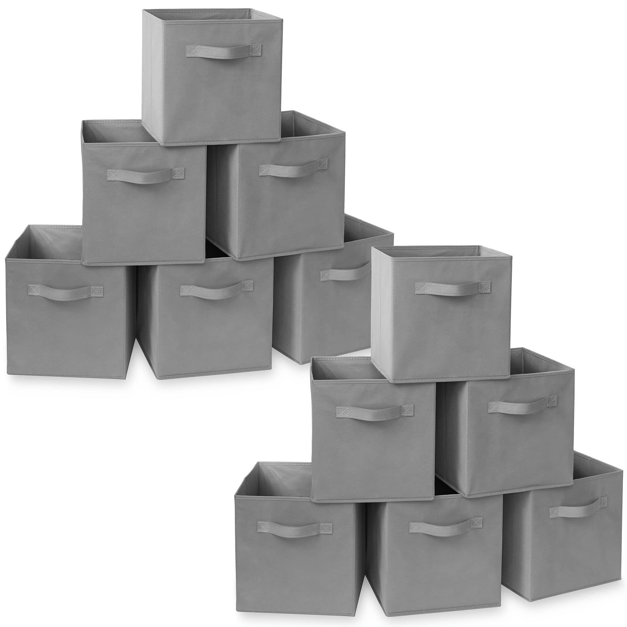 Casafield Set of 12 Collapsible Fabric Cube Storage Bins, Gray - 11 Foldable Cloth Baskets for Shelves, Cubby Organizers & More