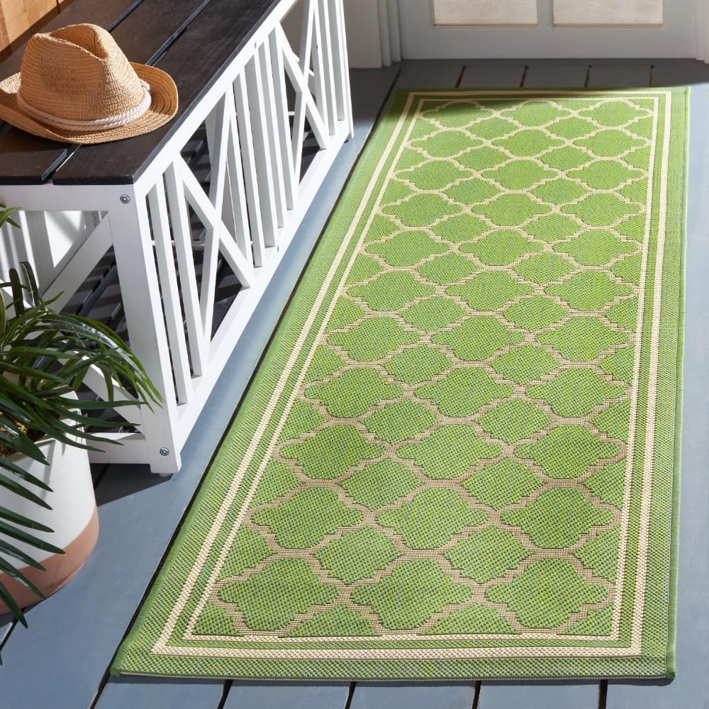 SAFAVIEH Courtyard Collection 23 x 22 Green/Beige CY6918 Trellis Indoor-Outdoor Waterproof Easy-Cleaning Patio Backyard Mudroo