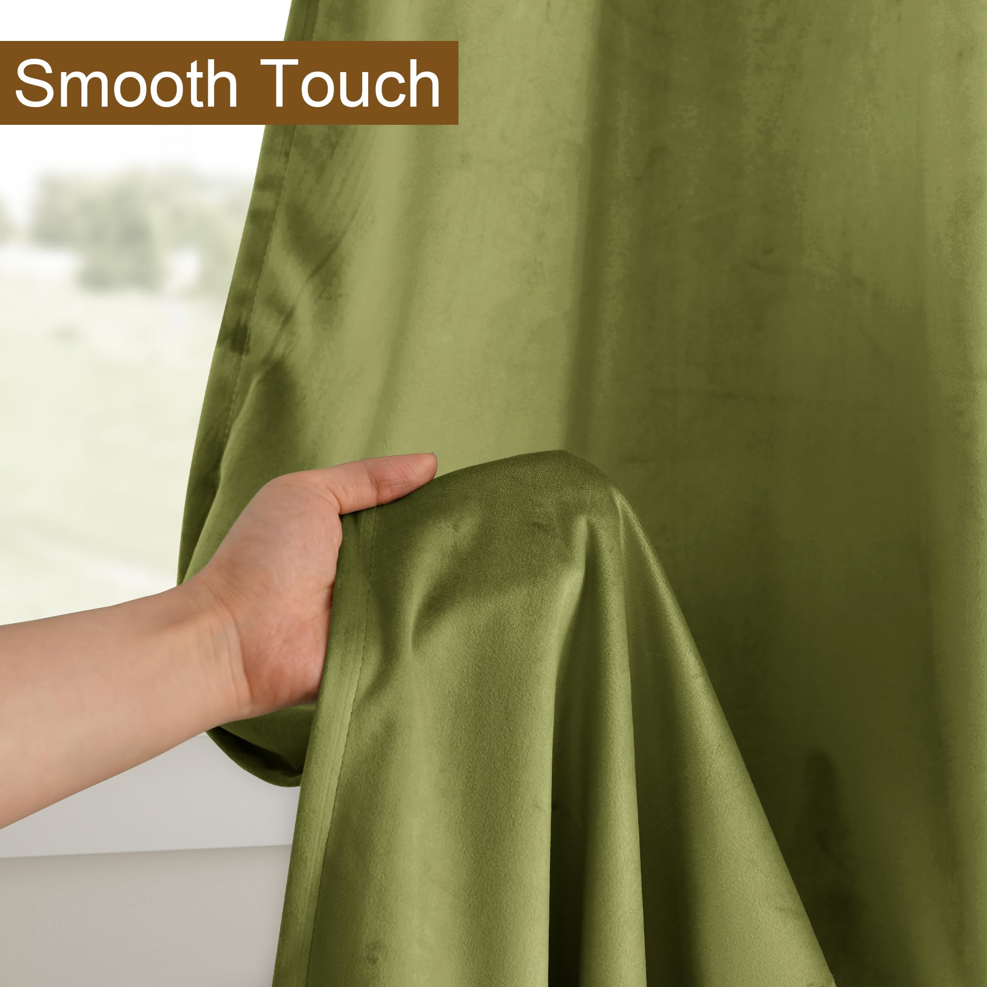 Dwcn Velvet Curtains Extra Wide - Moss Green Elegant Sunlight Blocking Curtains For Living Room Thermal Insulated Noise Reducing