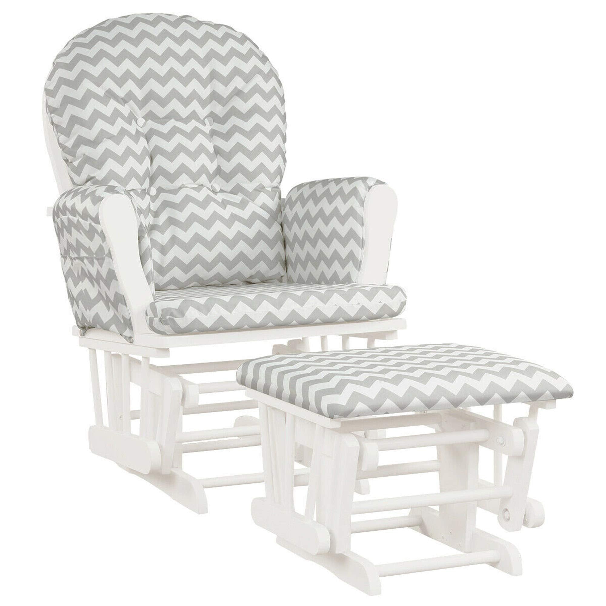 Dortala Baby Glider Rocker With Ottoman, Multi-Position Glider With Cleanable Upholstered, Smooth Rocking Motion, Nursery Glider & Ottoman Sets For Nursing Baby, Reading, Grey+White