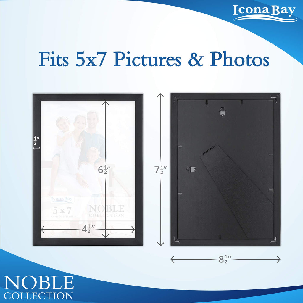 Icona Bay 5X7 Picture Frames (Black, 6 Pack), Modern Professional Frame Set, Noble Collection