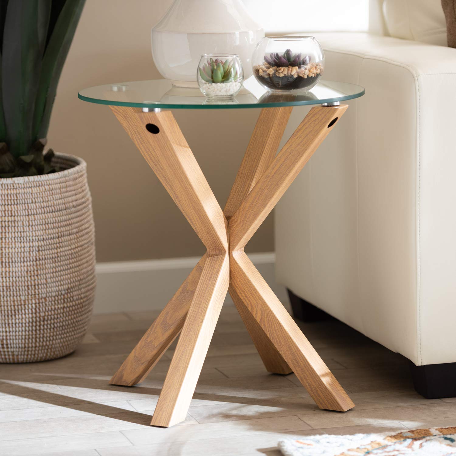 Baxton Studio LIDA Modern and Contemporary Glass and Wood Finished End Table