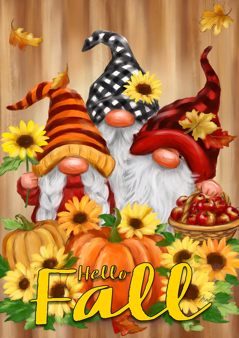 Toland Home Garden 1012627 Hello Fall Gnomes Flag Pumpkin Sunflower Double Sided For Outdoor House Yard Decoration , 28X40 Inch