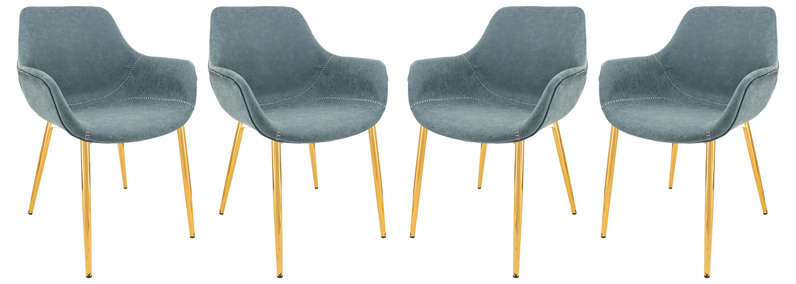 Markley Modern Leather Dining Arm Chair With Gold Metal Legs Set of 4