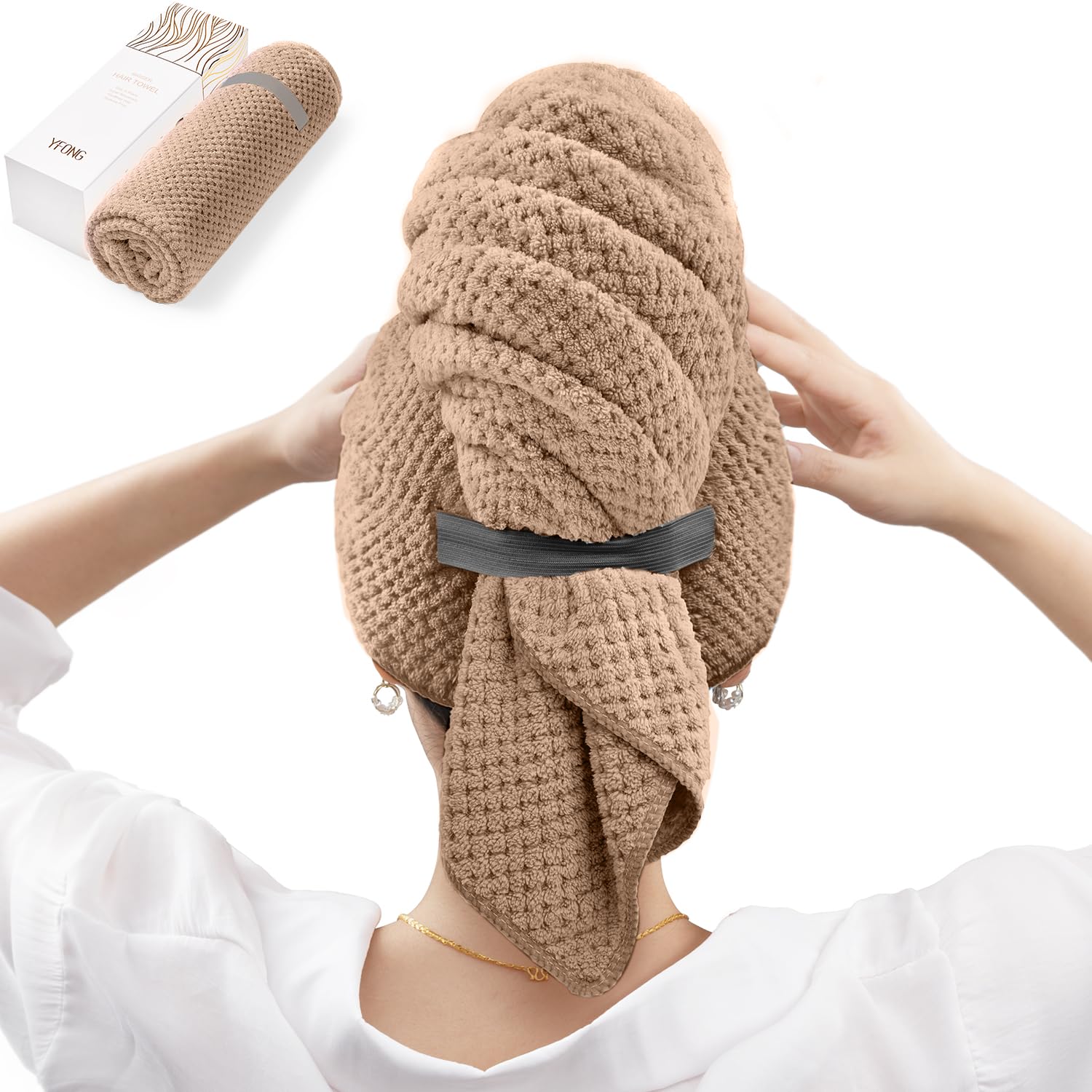 YFONG Large Microfiber Hair Towel Wrap for Women, Super Absorbent Hair Plopping Towel for Curly Long Hair, Soft Hair Turban Towe