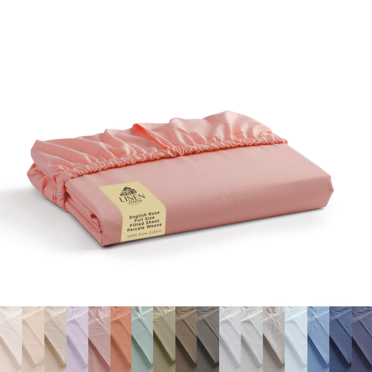 Linen Home 100% Cotton Percale Fitted Sheet, Full Size, English Rose, 1 Deep Pocket Fitted Sheet, Crisp And Cool Strong Bed Line