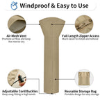 Outdoorlines Waterproof Outdoor Patio Heater Covers With Zipper And Storage Bag, Dust-Proof Uv-Resistant Windproof Propane Heavy Duty Heater Cover For Standing Heater, 2 Packs-89Hx33Dx19B Inch Camel