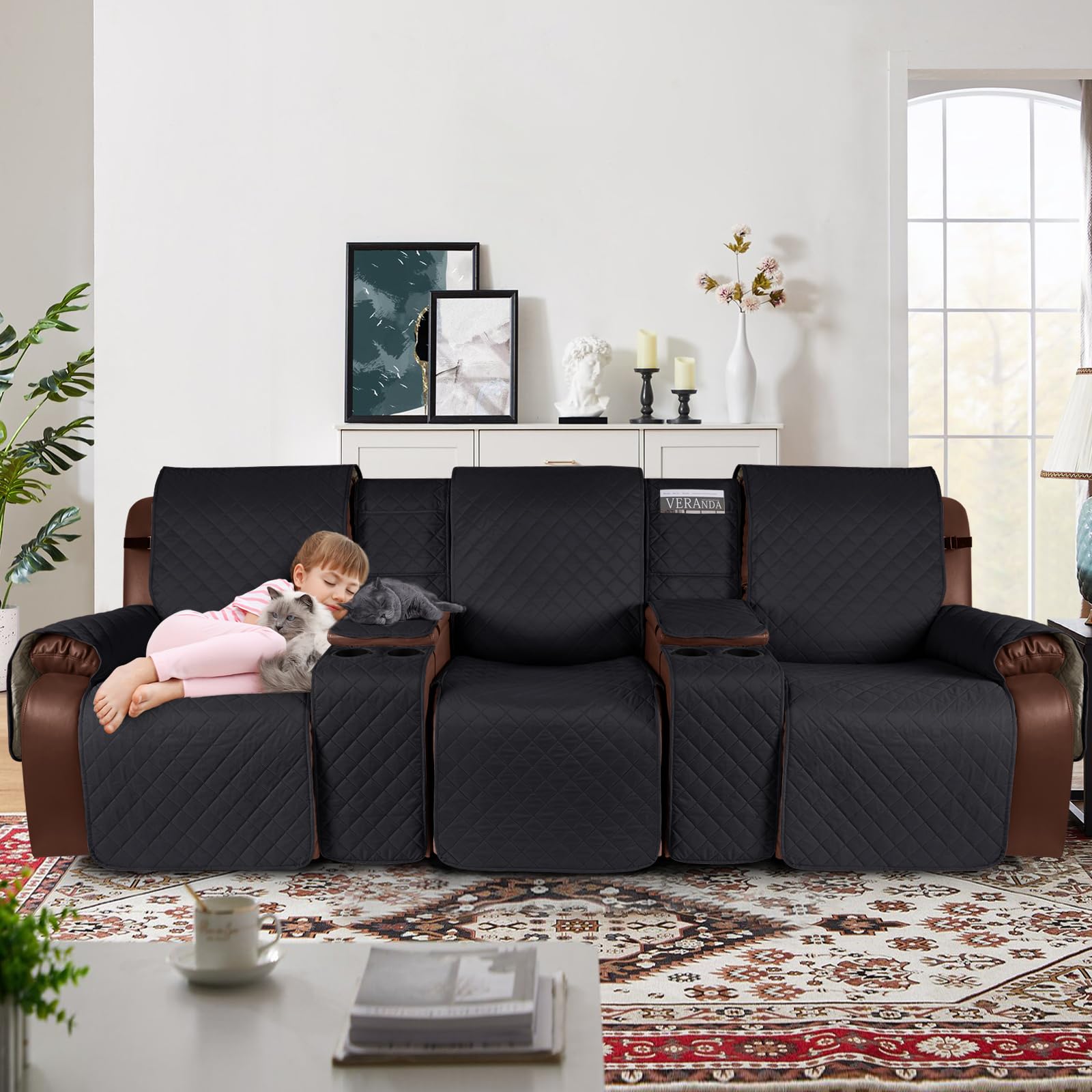 Kincam 100% Waterproof Recliner Sofa Cover With Console, Non-Slip Reclining Couch Covers For 3 Seat, Recliner Couch Cover Furnit