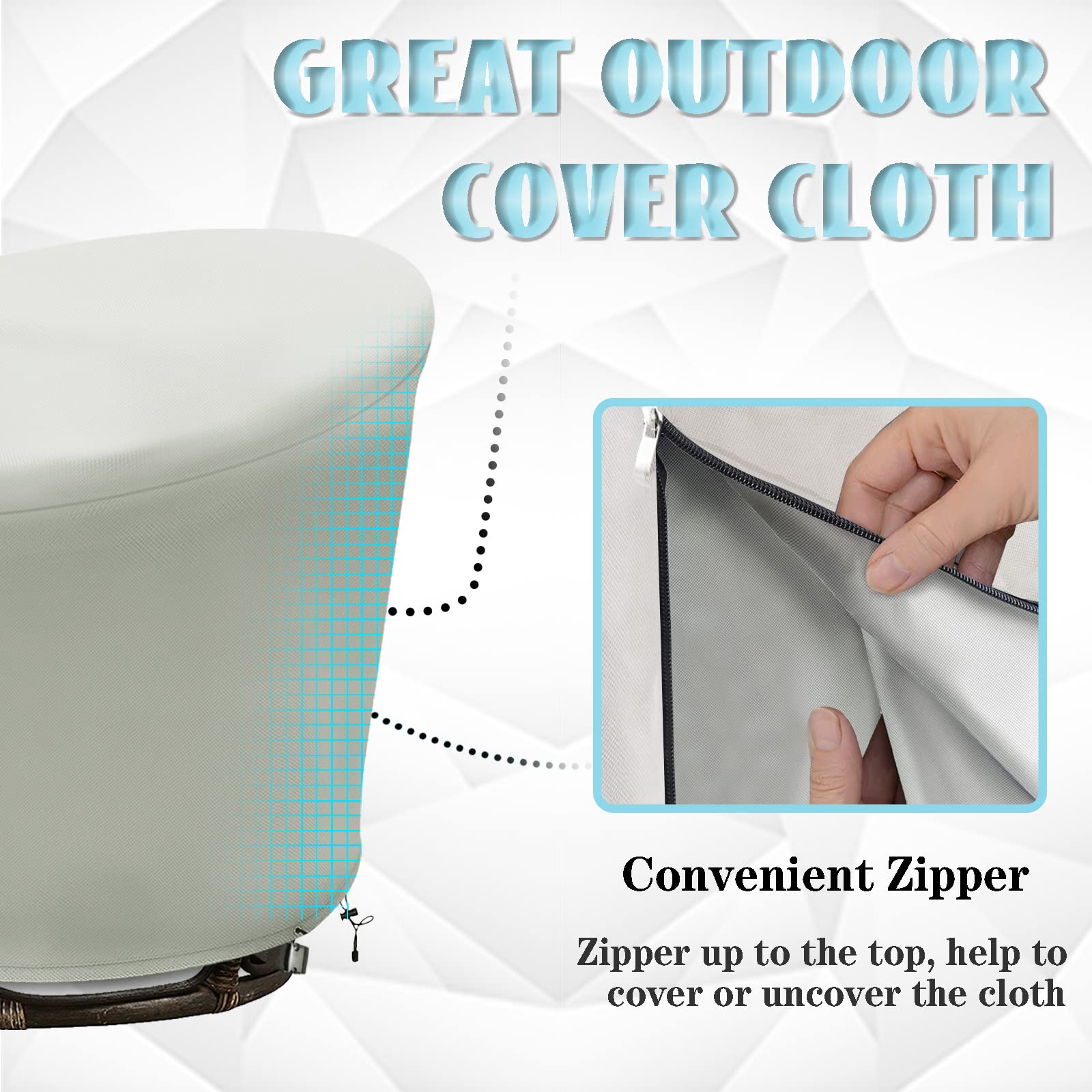 Iceberg Elf Papasan Chair Cover Waterproof,(For 47In Outdoor Papasan Chairs Covers) Bbeige, Zipper Design, Easy To Put On And Ta