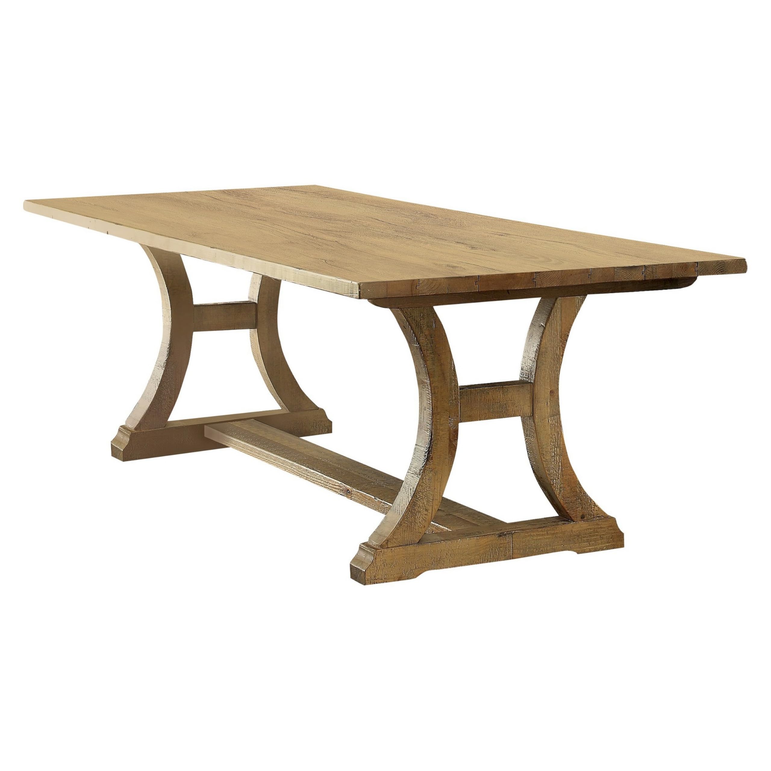 Benjara Wooden Dining Table with Curved Leged Pedestal Base, Brown
