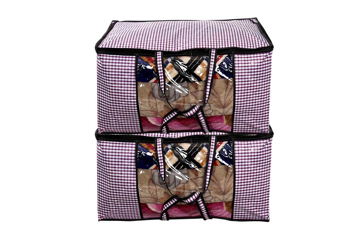 Stylista Blanket Storage Bags Large Size Set Of 2 Pin Check Pattern Voilet