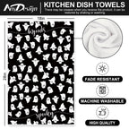 Anydesign Halloween Kitchen Towel 18 X 28 Inch Black White Ghost Dishcloth Scary Hand Drying Tea Towel For Halloween Baking Cook